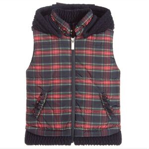 Lapin House Red and Blue hooded tartan gilet 7yo